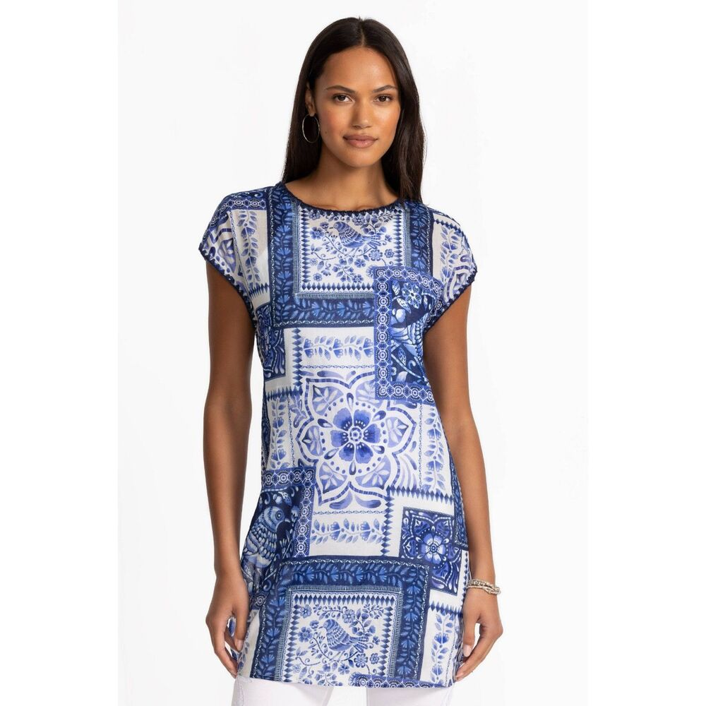 Johnny Was Dolman Tunic Top In Starling Blue Women's S NWT